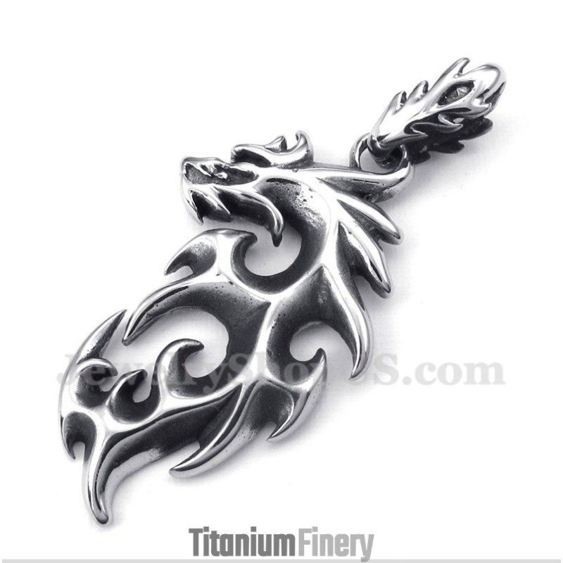 Men's Titanium Fire Dragon Pendant With Free Chain Men's Titanium Fire Dragon Pendant With Free Chain