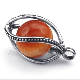 Men's Titanium Red Opal Pendant With Free Chain
