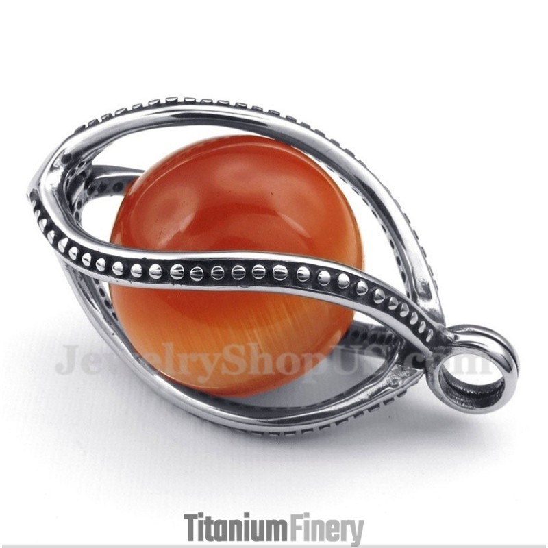 Men's Titanium Red Opal Pendant With Free Chain Men's Titanium Red Opal Pendant With Free Chain