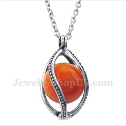 Men's Titanium Red Opal Pendant With Free Chain