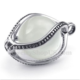 Men's Titanium White Opal Pendant With Free Chain