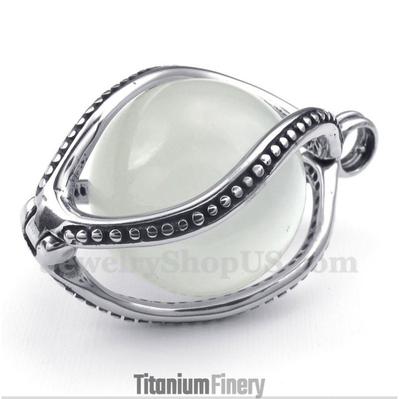 Men's Titanium White Opal Pendant With Free Chain Men's Titanium White Opal Pendant With Free Chain