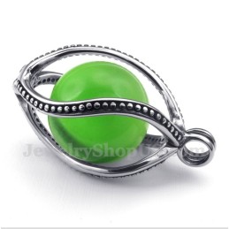 Men's Titanium Green Opal Pendant With Free Chain
