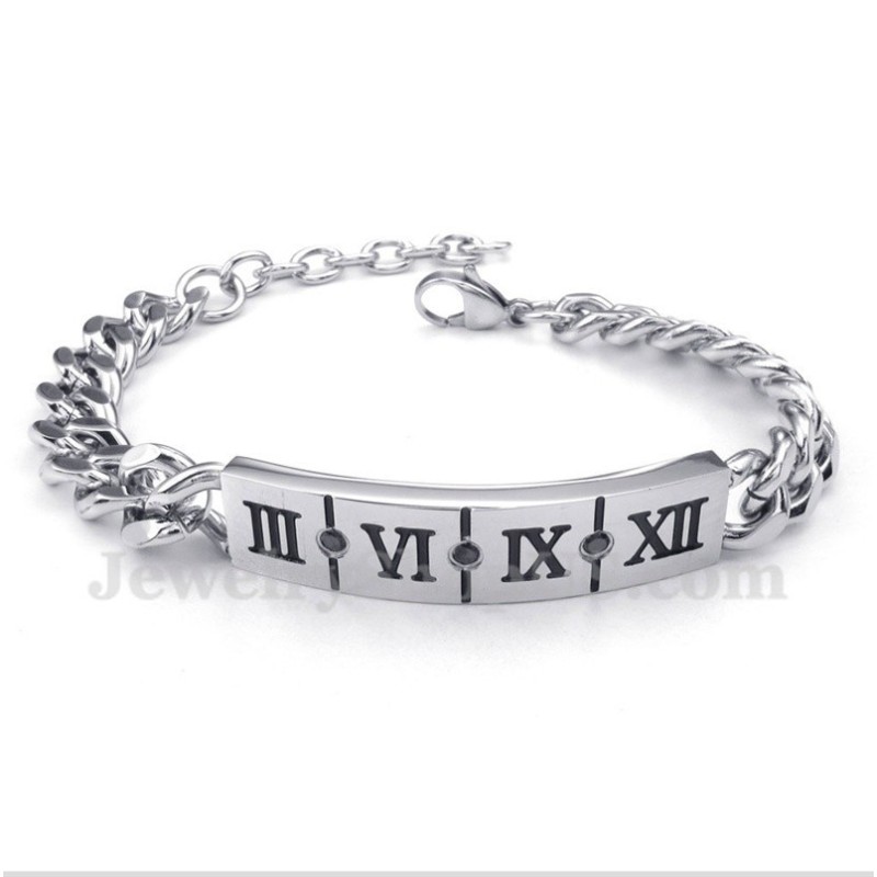 Men's Titanium Roman Numerals Diamond Bracelet Men's Titanium Roman Numerals Diamond Bracelet