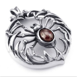 Men's Titanium Red Diamond Spider Pendant With Free Chain