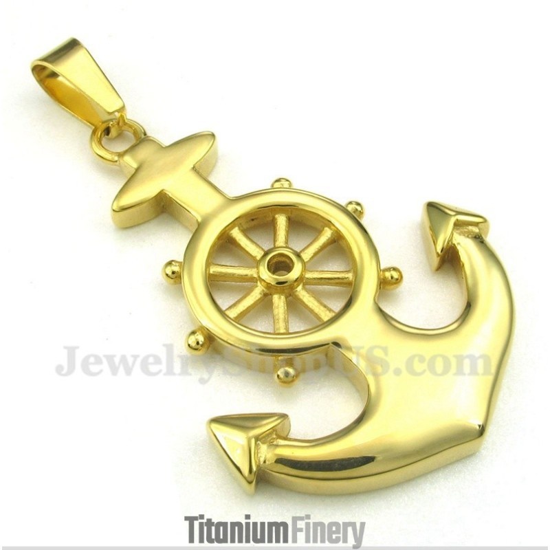 Men's Titanium Gold Rudder Pendant With Free Chain