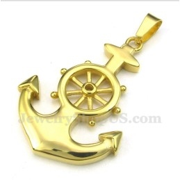 Men's Titanium Gold Rudder Pendant With Free Chain