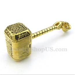 Men's Titanium Gold Thor'S Hammer Pendant With Free Chain