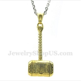 Men's Titanium Gold Thor'S Hammer Pendant With Free Chain