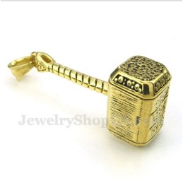Men's Titanium Gold Thor'S Hammer Pendant With Free Chain