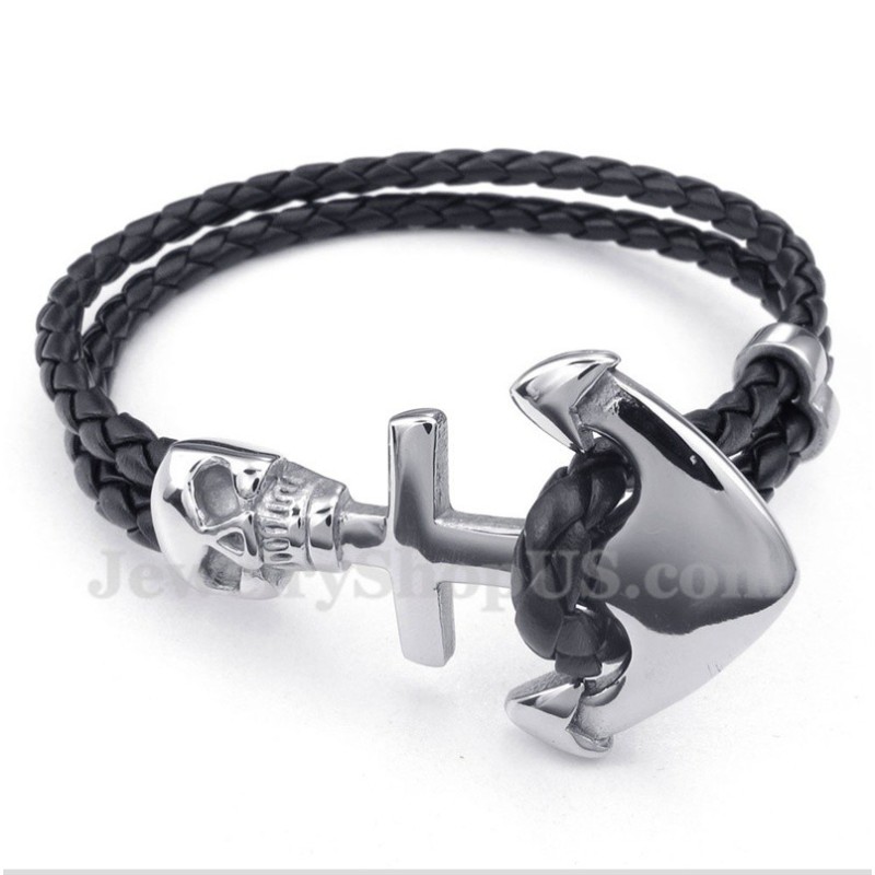 Men's Anchor Leather Titanium Bracelet Men's Anchor Leather Titanium Bracelet