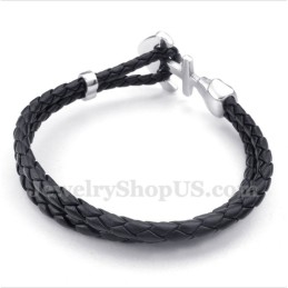 Men's Anchor Leather Titanium Bracelet
