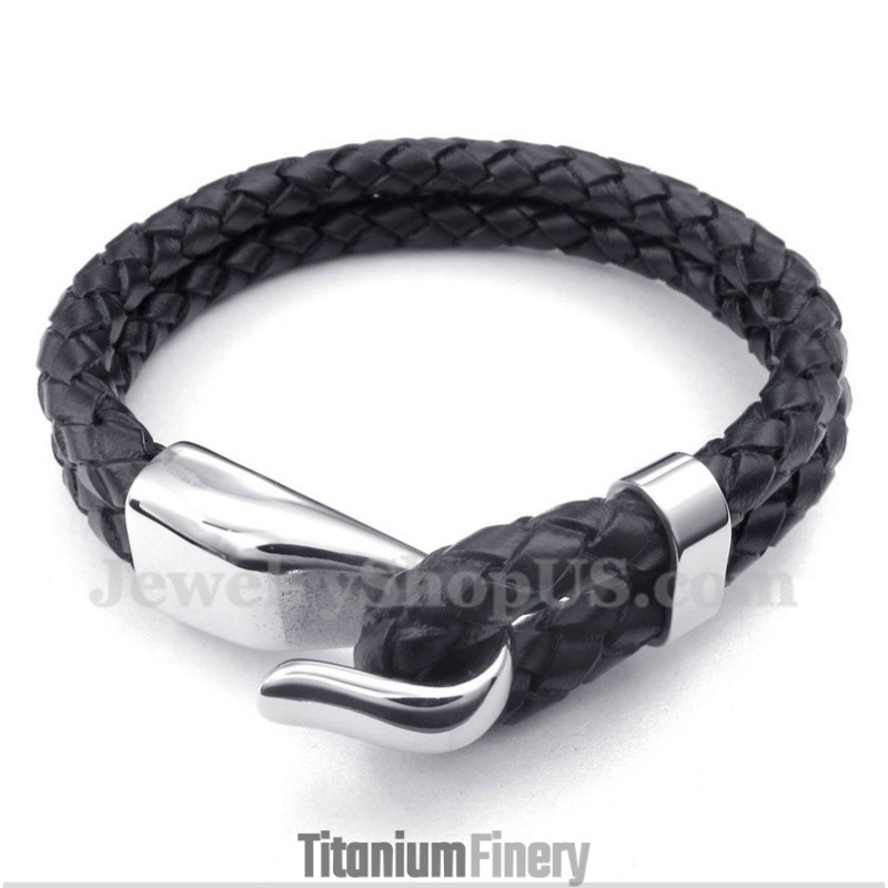 Men's Leather Titanium Bracelet
