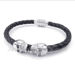 Men's Skull Leather Titanium Bracelet