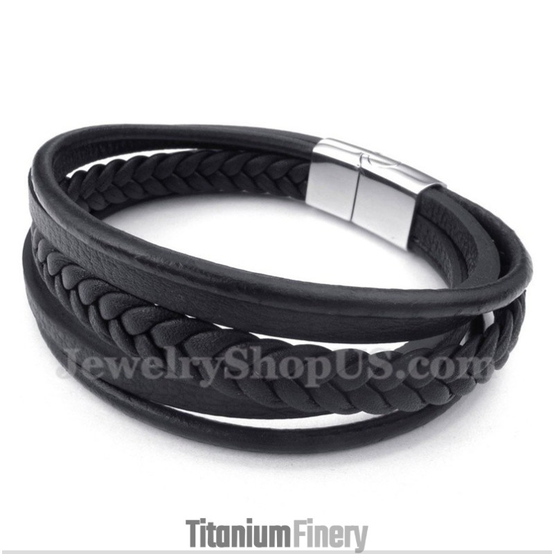 Men's Leather Titanium Bracelet
