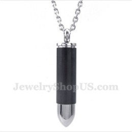 Men's Titanium Black Bullet Pendant With Free Chain