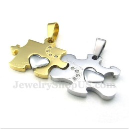 Titanium Gold Puzzle Couple'S Pendant With Free Chain (One Pair)