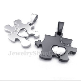 Titanium Black Puzzle Couple'S Pendant With Free Chain (One Pair)