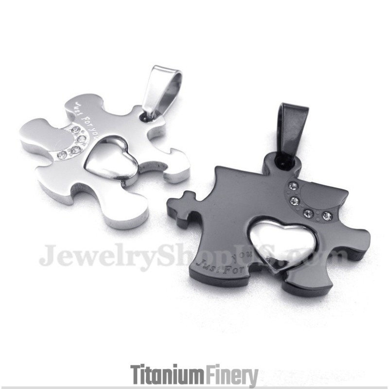 Titanium Black Puzzle Couple'S Pendant With Free Chain (One Pair)