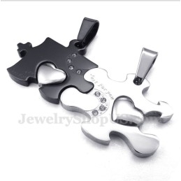 Titanium Black Puzzle Couple'S Pendant With Free Chain (One Pair)