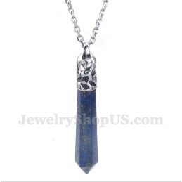 Men's Lapis Lazuli Hexagon Prism Pendant With Free Chain