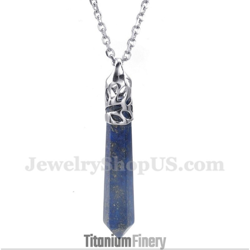 Men's Lapis Lazuli Hexagon Prism Pendant With Free Chain Men's Lapis Lazuli Hexagon Prism Pendant With Free Chain