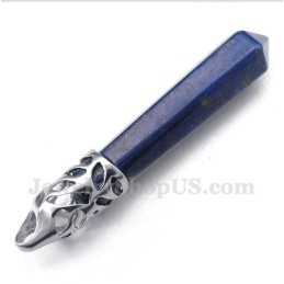 Men's Lapis Lazuli Hexagon Prism Pendant With Free Chain
