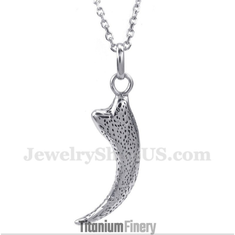 Men's Titanium Wolf Fang Pendant With Free Chain Men's Titanium Wolf Fang Pendant With Free Chain