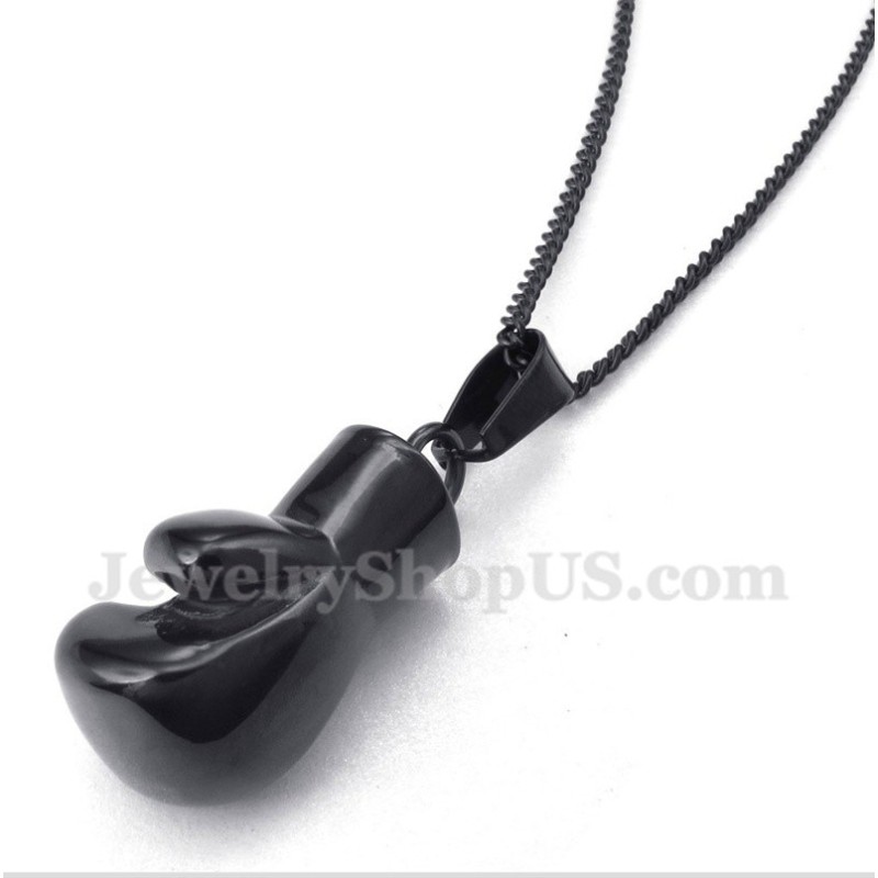 Men's Titanium Black Boxing Glove Pendant With Free Chain Men's Titanium Black Boxing Glove Pendant With Free Chain