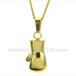 Men's Titanium Gold Boxing Glove Pendant With Free Chain