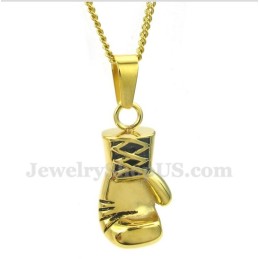 Men's Titanium Gold Boxing Glove Pendant With Free Chain