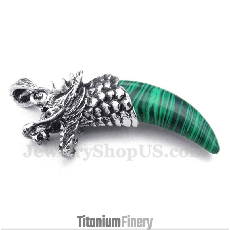Men's Titanium Malachite Wolf Head Horns Pendant With Free Chain Men's Titanium Malachite Wolf Head Horns Pendant With Free Chain