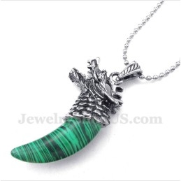 Men's Titanium Malachite Wolf Head Horns Pendant With Free Chain