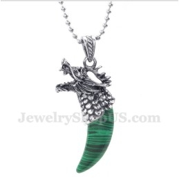 Men's Titanium Malachite Wolf Head Horns Pendant With Free Chain