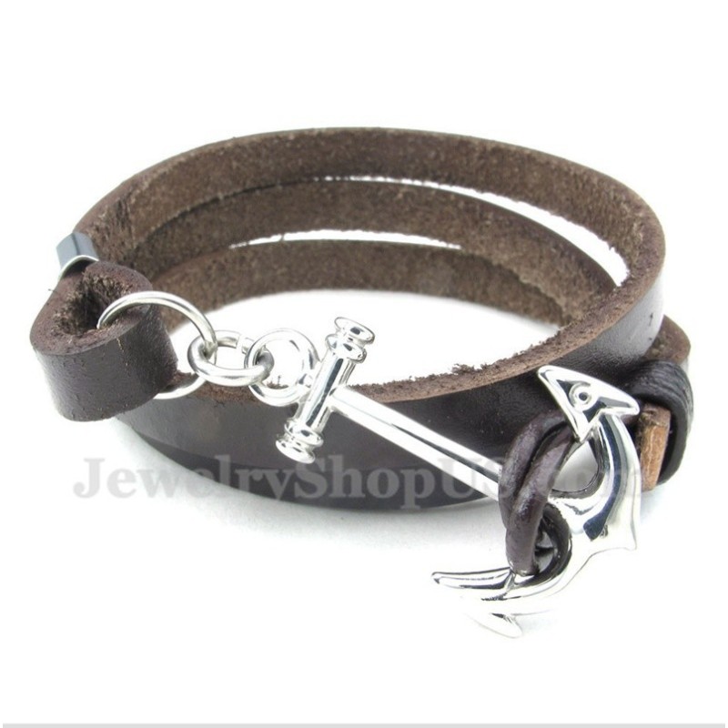 Men's Titanium Leather Anchor Bracelet Men's Titanium Leather Anchor Bracelet