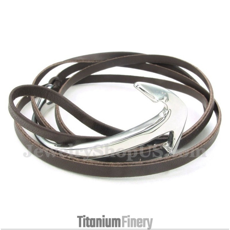 Men's Titanium Leather Anchor Bracelet