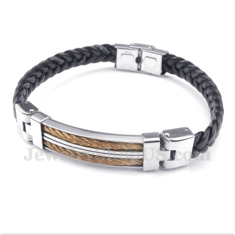 Men's Leather Rose Gold Titanium Bracelet Men's Leather Rose Gold Titanium Bracelet