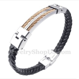 Men's Leather Rose Gold Titanium Bracelet