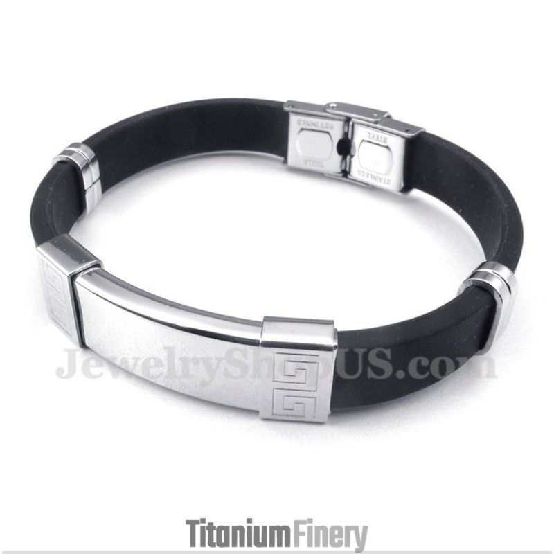 Men's Titanium Rubber Greek Meander Pattern Bracelet Men's Titanium Rubber Greek Meander Pattern Bracelet