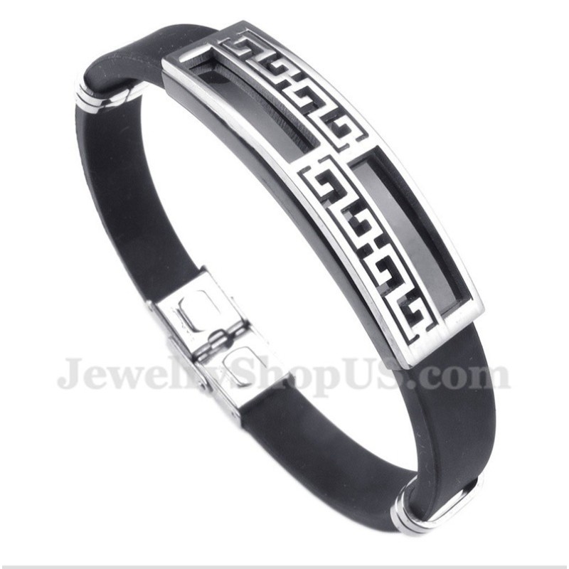 Men's Titanium Rubber Greek Meander Pattern Bracelet