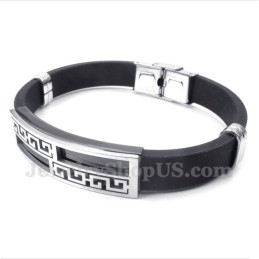 Men's Titanium Rubber Greek Meander Pattern Bracelet