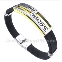 Men's Titanium Rubber Gold Greek Meander Pattern Bracelet