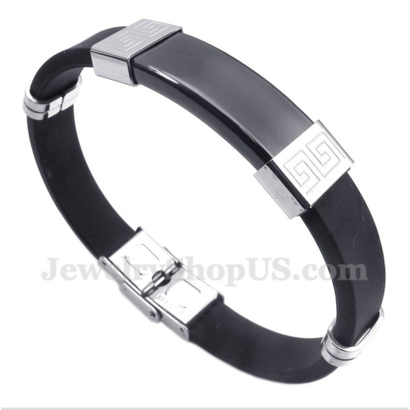 Men's Titanium Rubber Greek Meander Pattern Bracelet Men's Titanium Rubber Greek Meander Pattern Bracelet