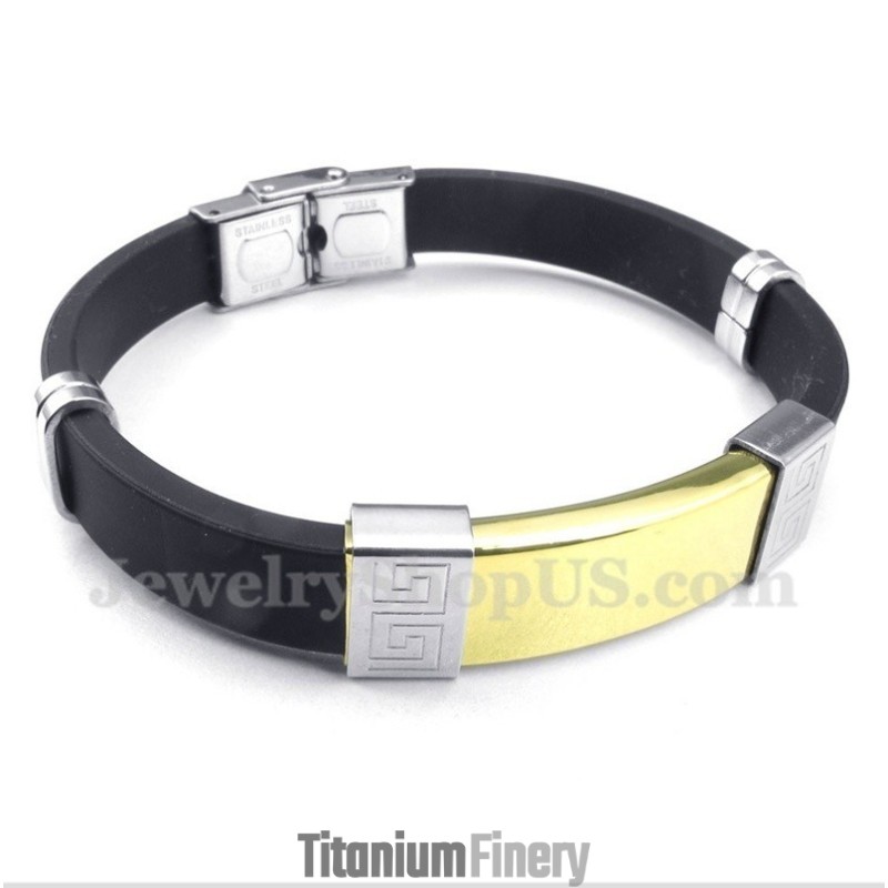 Men's Titanium Rubber Greek Meander Pattern Bracelet Men's Titanium Rubber Greek Meander Pattern Bracelet