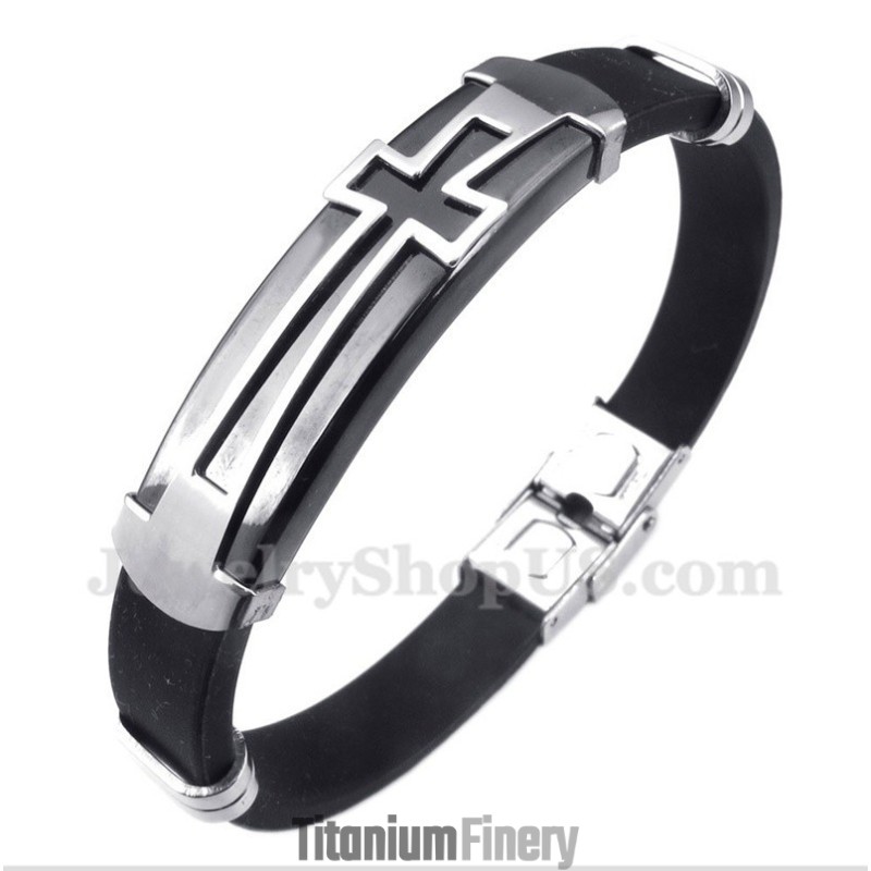 Men's Titanium Rubber Cross Bracelet