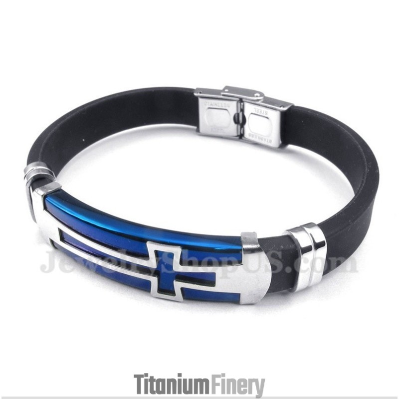 Men's Titanium Rubber Cross Bracelet