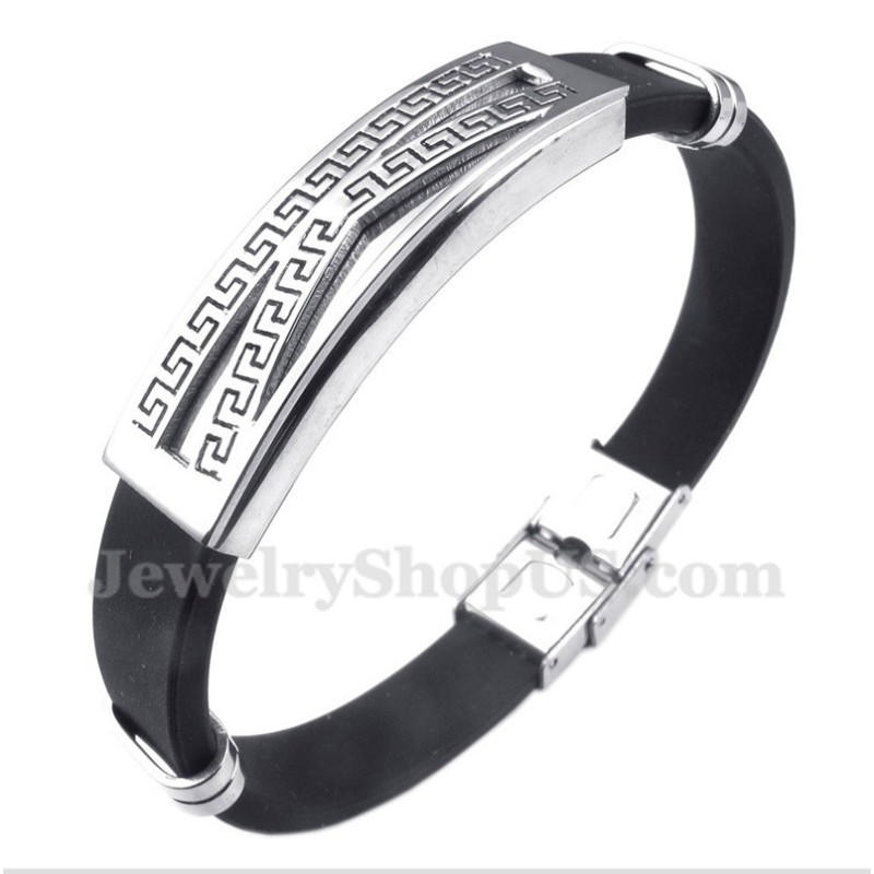 Men's Titanium Rubber Greek Meander Pattern Bracelet Men's Titanium Rubber Greek Meander Pattern Bracelet