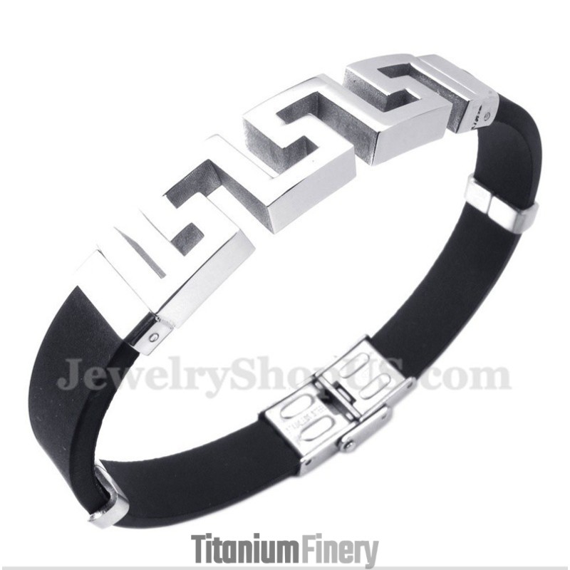Men's Titanium Rubber Greek Meander Pattern Bracelet Men's Titanium Rubber Greek Meander Pattern Bracelet