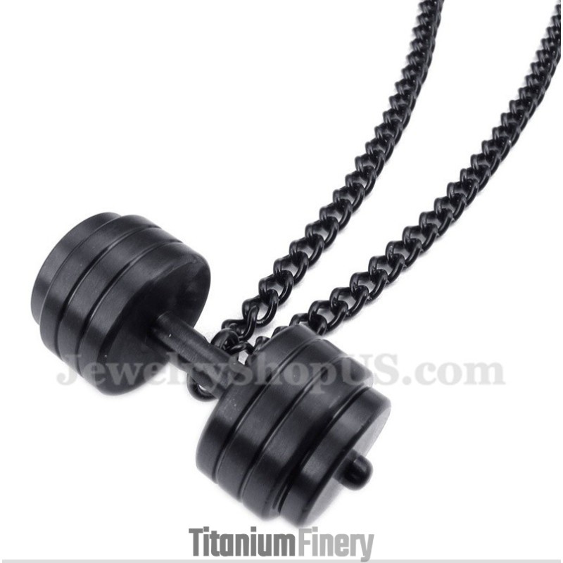 Men's Titanium Dumbbells Pendant With Free Chain Men's Titanium Dumbbells Pendant With Free Chain