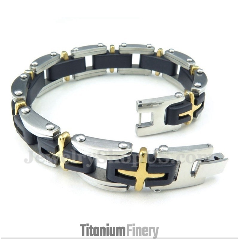 Men's Titanium Gold Cross Bracelet Men's Titanium Gold Cross Bracelet